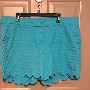 Crown & Ivy Turquoise Scalloped High Waist Shorts